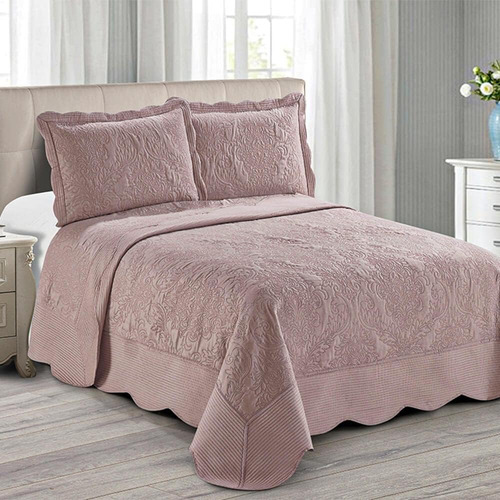 Cobre Leito Casal Kit Colcha King Antique 260x280 3 Pç Rose