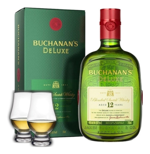 Imagen 1 de 10 de Whisky Buchanan's 12 Años + 2 Copas De Cata Estilo Glencairn