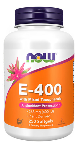 Vitamina E 268mg Now Foods 250 Softgel Sabor Sem Sabor