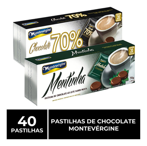 40 Pastilhas De Chocolate, Menta E 70% Cacau, Montevérgine.