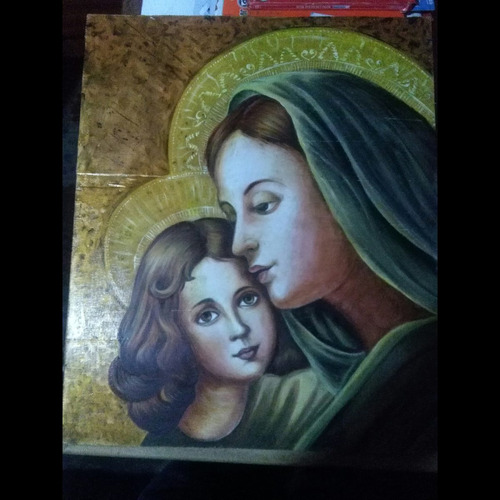 Pintura  Oleo Virgen Con Niño Original