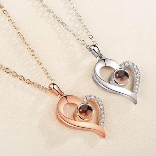 Imagen 3 de 9 de Collar Te Amo 100 Idiomas Corazon Largo + Cajita De Regalo