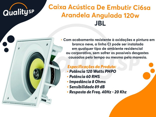Caixa de Som Embutir Arandela Angulada JBL CI6SA Cor Branca