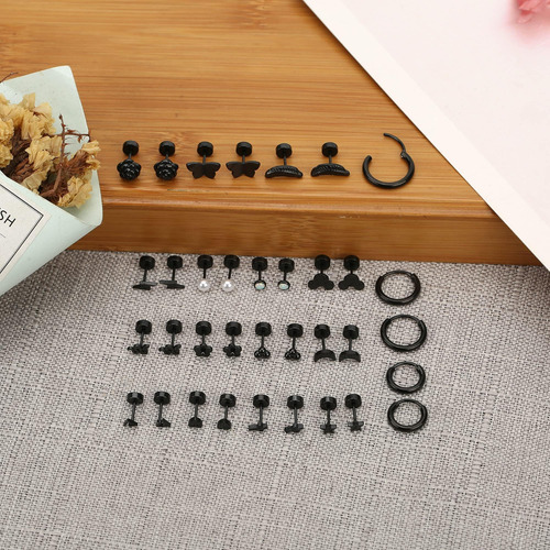 Staligue Juego De 21 Pares De Aretes De Acero Inoxidable Par