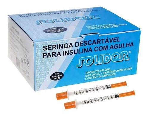 Seringa De Insulina 1 Ml Agulha 13 X 0,33mm Solidor 100 Und