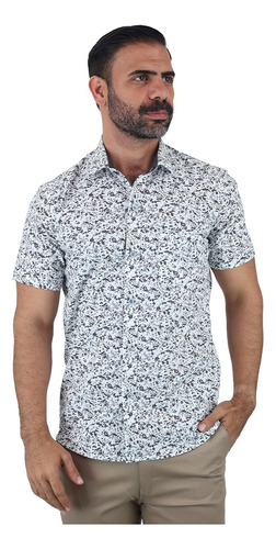 Camisa De Manga Corta Para Hombre Con Miniprint 100% Algodón