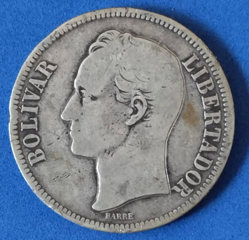 Moneda 5 Bs De 1886, Plata 25 Gracias, Con Error.