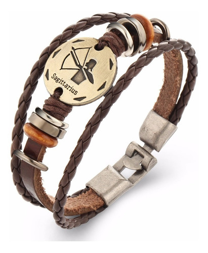 Manilla Pulsera Brazalete Signo Zodiaco Libra Cuero Hombre