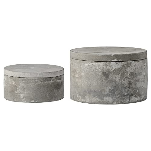 Juego De 2 Cajas Redondas Decorativas De Cemento Gris