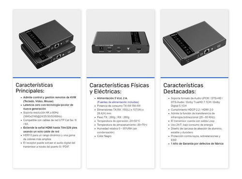 Kit Extensor Hdmi 4k 1080p Kvm P/teclado, Video, Mouse 70mts