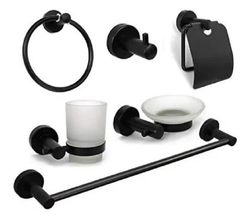 Kit Accesorios Para Baño Negro Mate 6 Piezas Acra