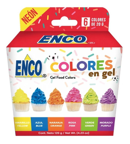 Kit De 6 Colorantes Gel Enco Colores Neón 20g Reposteria