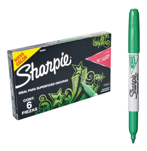 Marcador Sharpie Fine Metal Esmeralda  Caja *6 Unidades