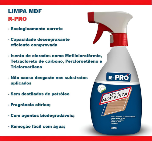 Limpa Mdf Fita Vidro Inox Aluminio 500ml R-pró