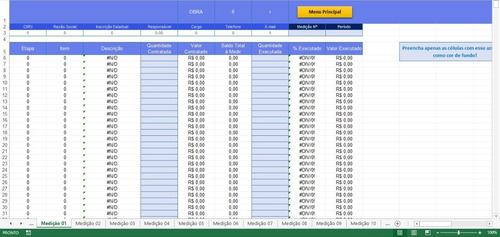 Planilha Excel De Medição De Obra E Construção