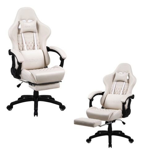 Silla Escritorio Gamer Masajeadora Calidad Apoya Pies Ragnar Color Blanco Material Del Tapizado Cuero Sintético