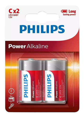 Pack X2 Pilas C 1.5v Philips Lr14 Alcalinas Loi