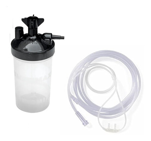 Kit Vaso Humidificador Borboteador Y Canula Nasal 2 Metros