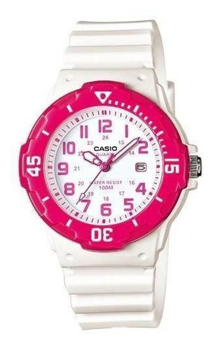 Reloj Casio Analogo Dama Lrw-200h-4bv Color de la correa Blanco Color del bisel Fucsia Color del fondo Blanco