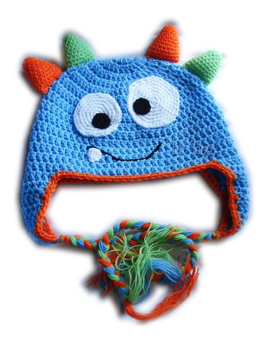 Gorros Tejidos Niños Monstruos Orejeras Trenzas Crochet
