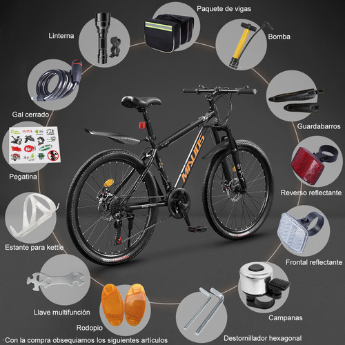Bicicleta De Montaña Con Marchas Con Amortiguación Suspensión Delantera 21 Velocidades Josbru CJ-002 Negro