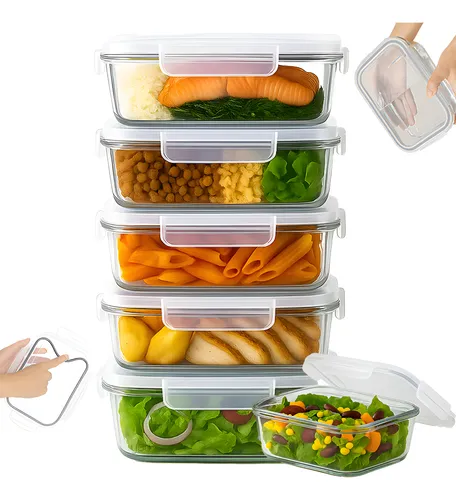 Yab - Kit 5 Potes De Vidro Marmita C/ Tampa Hermético 640ml Retan...