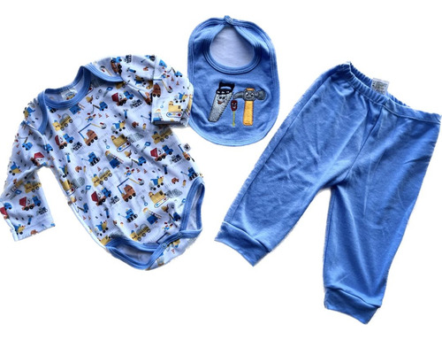 Set Ropa Bebé Niño: Pantalón, Mameluco, Babero 3 A 12 Mes