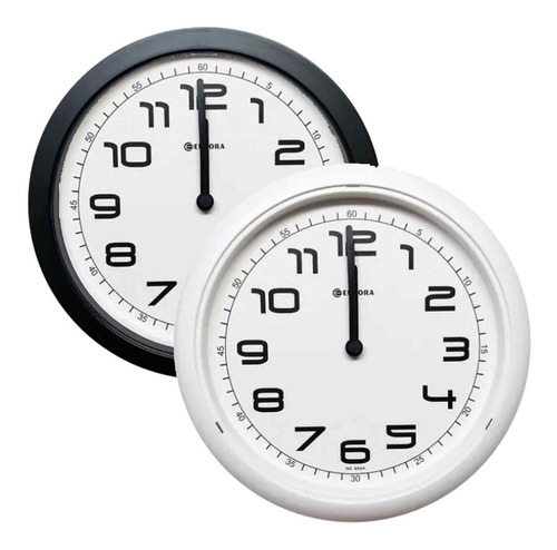 Kit 2 Relógios De Parede Eurora Cozinha Sala P&b 6517