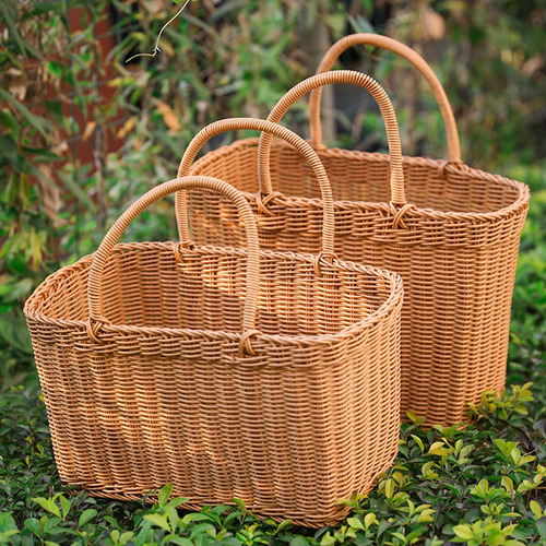 Canasta Tejida A Mano Con Mango Canasta De 38cmx19cmx25cm