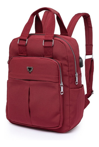 Mochila Estilosa Multifuncional Notebook con Usb Cor Vermelho