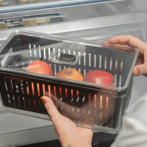 Organizador De Geladeira Com Cesto Clear Fresh Ou - Preto