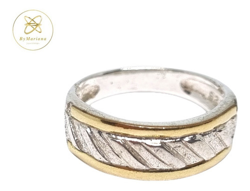 Imagen 4 de 6 de Anillo Plata Y Oro Tipo Cinta