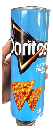 Termo Estilo Doritos Azules 20oz Acero Inoxidable Con Popote Azul Cielo