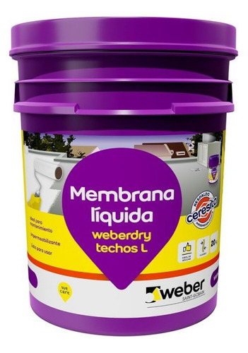 Membrana Líquida 20kg Techos L Weberdry Weber Blanco Teja Mm