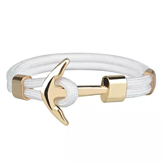 Pulsera De Cuerda Blanca Con Ancla Dorada