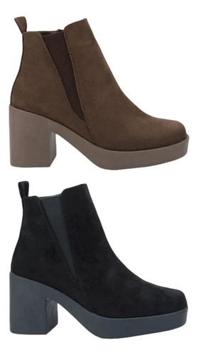 Botines Para Mujer Tacón Cómodo Kit 2 Pares 1109606
