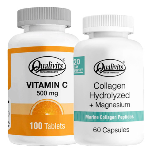 Colágeno Magnesio 60cap + Vitamina C 500mg 100cap Qualivits