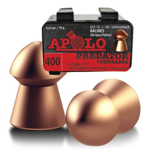 Balines Apolo Predator Cobreados 4,5 Peso 0,62 Grain.