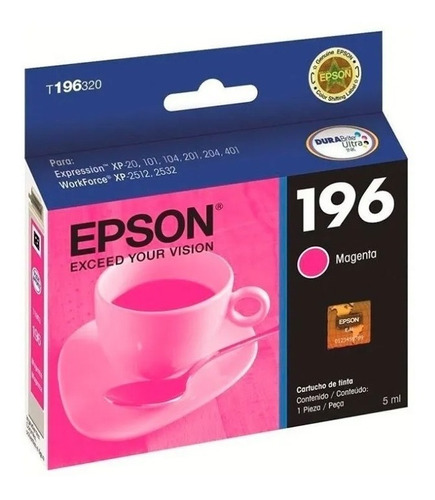 Cartucho De Tinta Epson T196320 196 Magenta Original 