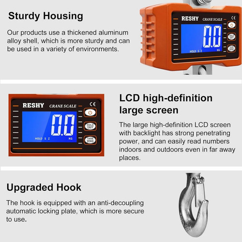 Balanza Báscula 1000kg Comerciales Dijitales Pantalla Led Hd Naranja