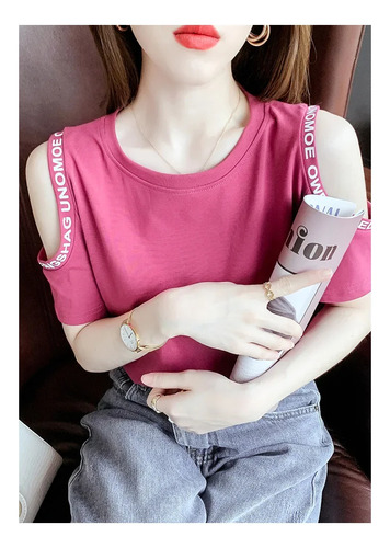 Camiseta De Algodón Con Hombros Descubiertos Top De Verano D