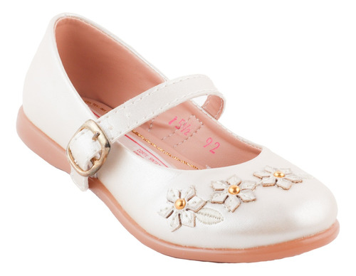 Zapato Casual Flats Niña Flores Fiesta Nacar 92-471 15-21.5