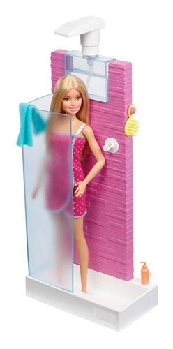 Muñeca Barbie Set De Baño Regadera Con Ducha Y Accesorios