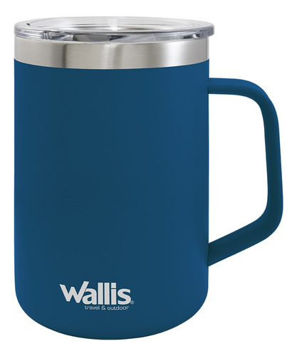 Taza Térmica Con Doble Capa De Acero Inoxidable, 420 Ml Color Azul Liso