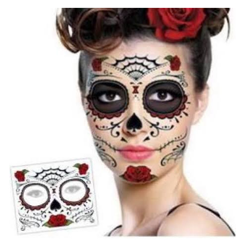 Tatuaje Temporal Cara Catrina Halloween Maquillaje Colores 