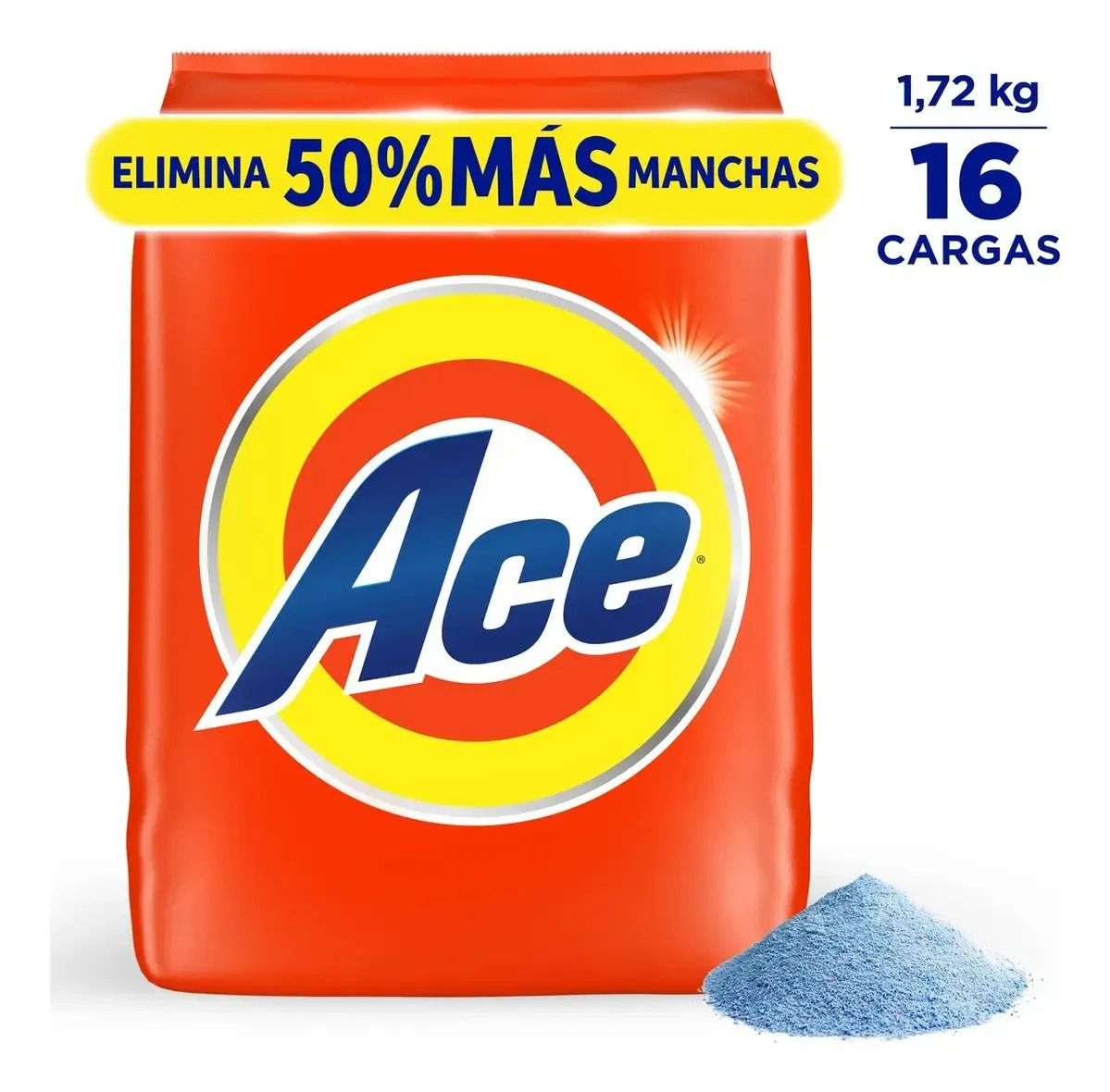 Detergente en Polvo Ace Limpieza Rápida, con Oxígeno Activo y Fácil Disolución, 16 Cargas (1.7 kg)