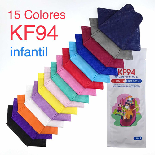 Imagen 1 de 10 de Cubrebocas Kf94 Infantil Mascarillas De Colores 15 Pzs