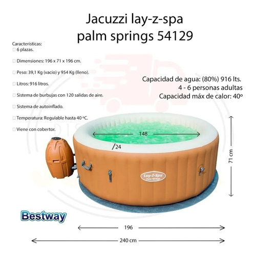 Imagen 4 de 6 de Jacuzzi Hidromasaje Spa Inflable Palm Pileta Layz Bestway