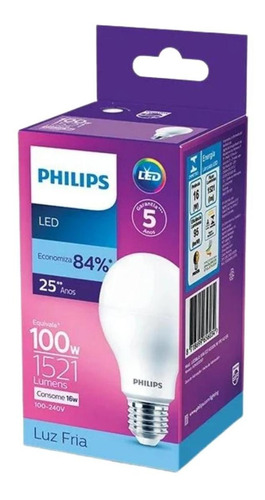 Lâmpada Led Bulbo 16w = 100w 1521lm Bivolt Philips Branca Cor da luz Branco-frio 110V/220V