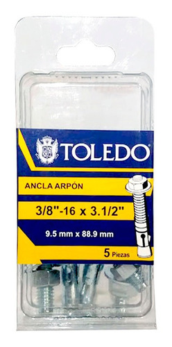 Taquetes Tipo Ancla Arpón Toledo 3/8-16 X 3.1/2 5pz